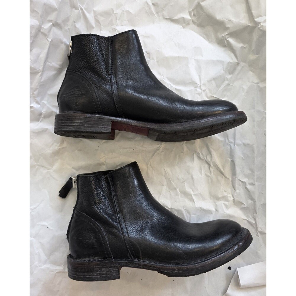 MOMA Black Leather Ankle Boots EU 36.5 Made in Italy Back Zip Low Heel